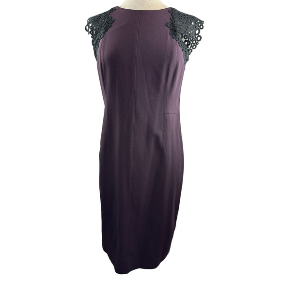 Akris Punto Sheath Dress Crochet Mesh Cap Sleeves Eggplant Purple Women's Size 8 - Picture 8 of 16